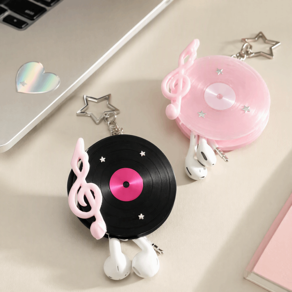 Cable Winder Keychain - Gantungan Kunci Piringan Hitam Y2K Gaya
