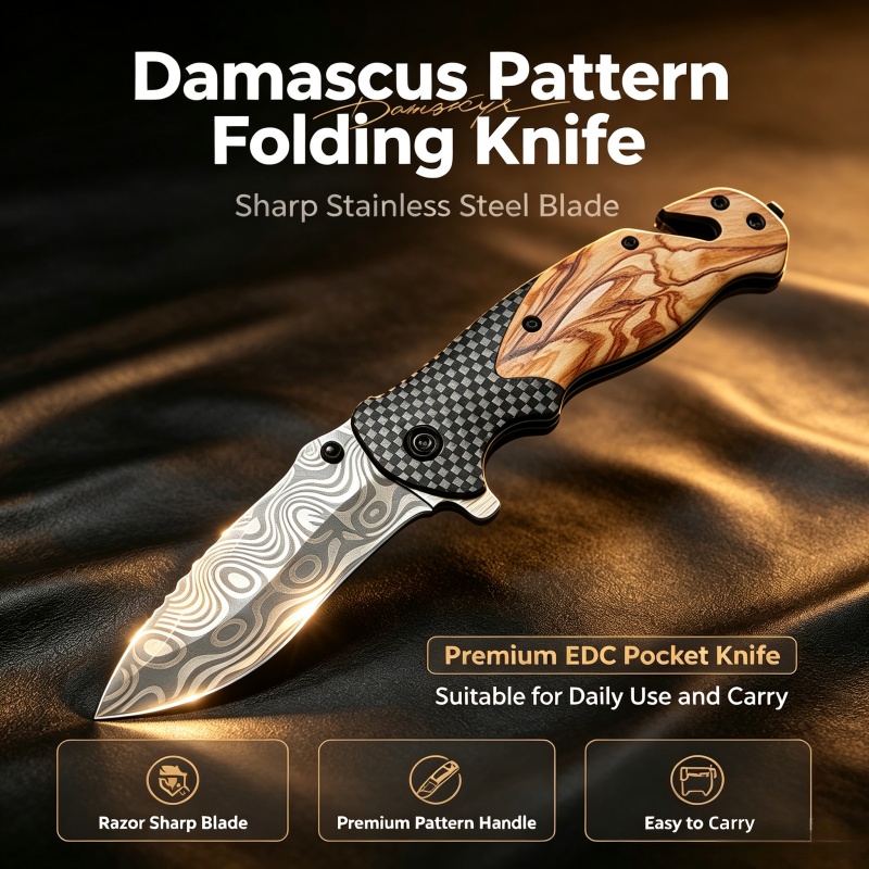 Pisau Lipat Pola Damaskus Bila - Edc Carry Pocket Knife ulasan dan harga