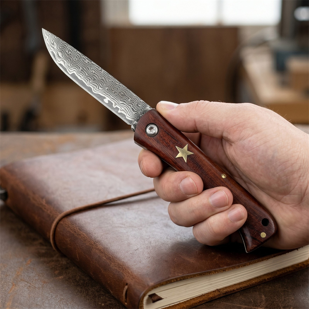 Pisau Lipat Damascus Survival  - Edc Fixed Blade Deep Carry ulasan dan harga